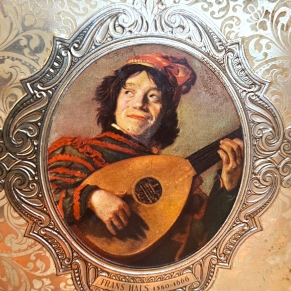 Vtg Embossed Holland Tin Box Old Master Art Hinged Gold Silver READ 4.75" Square - Picture 8 of 16